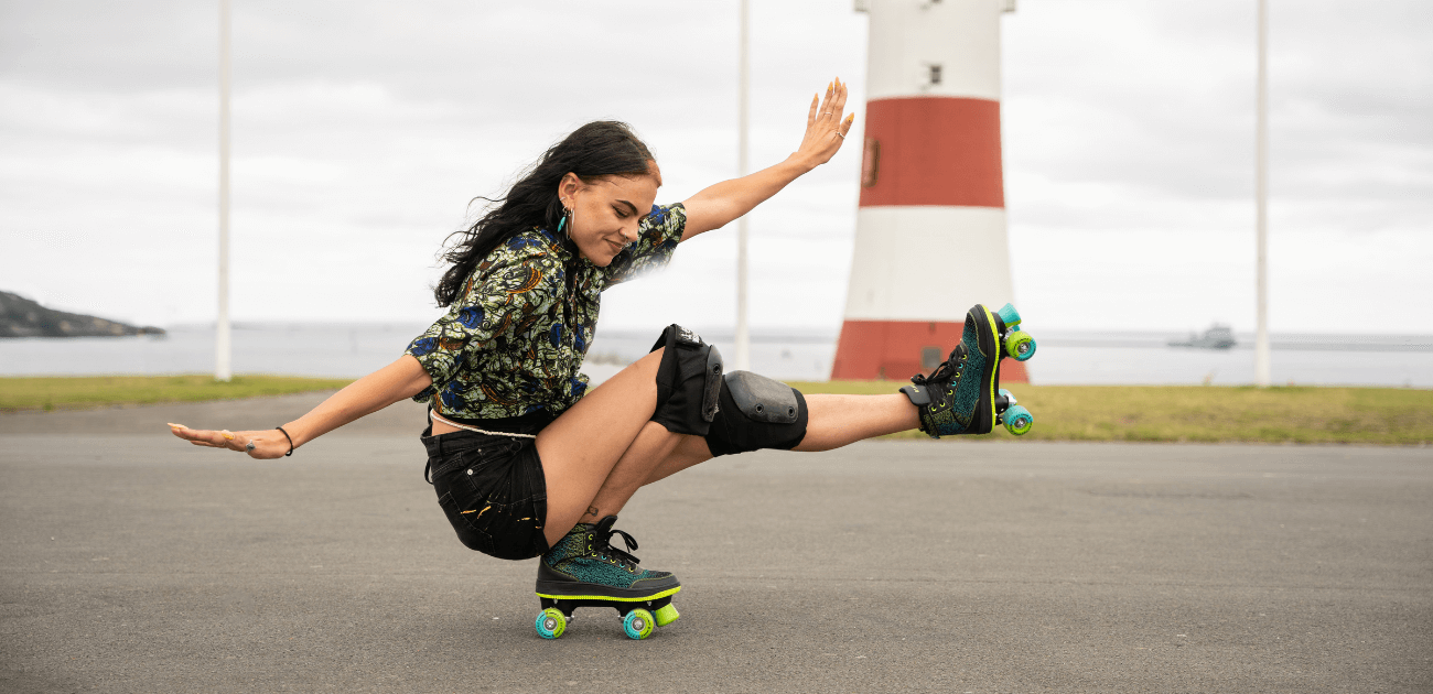 Girl roller skating outdoors, showcasing the fun and fitness benefits of roller skating — featured in a blog about the top 5 health benefits of roller skating.