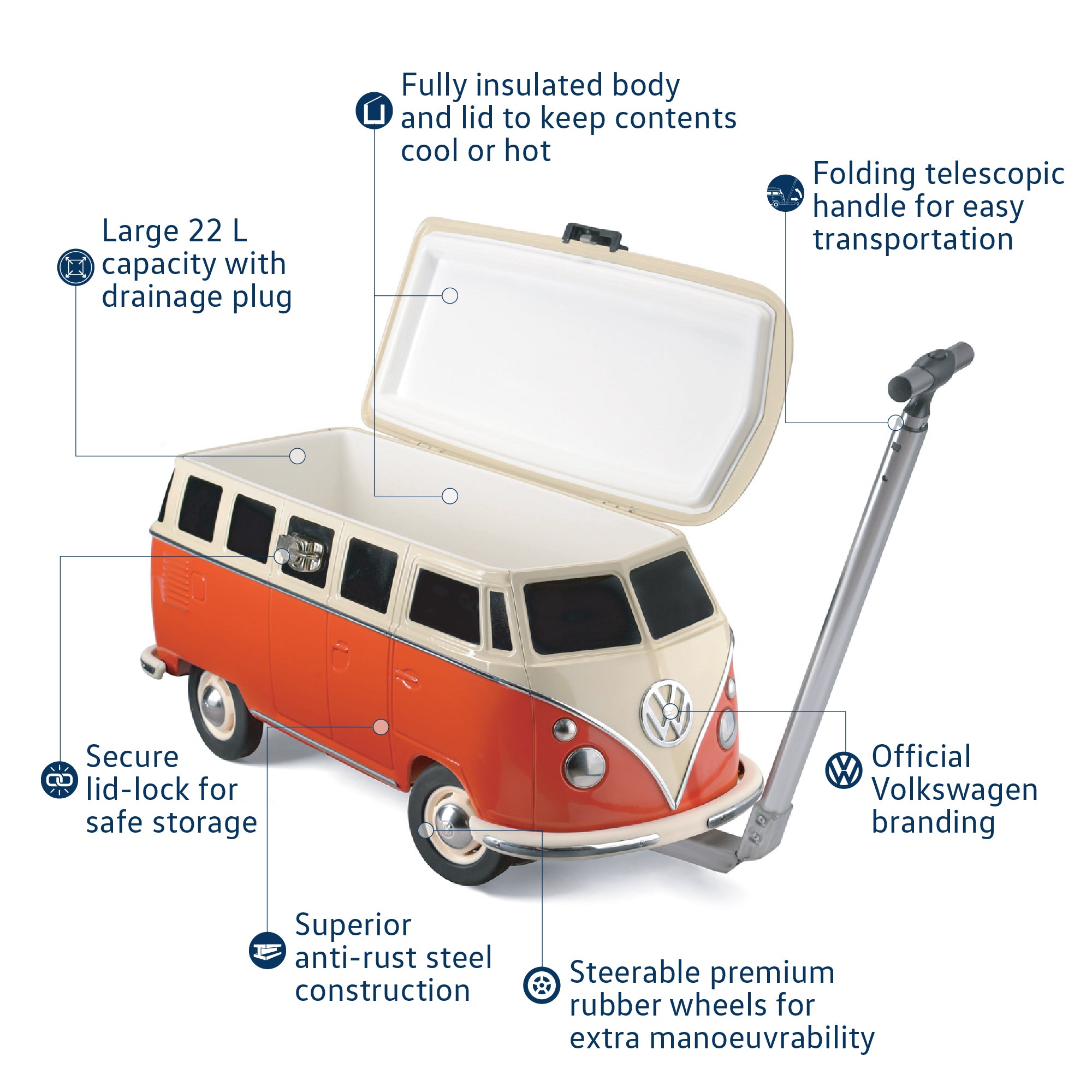 VW 26L Steel Cool Box on Wheels with Handle - Titan Red