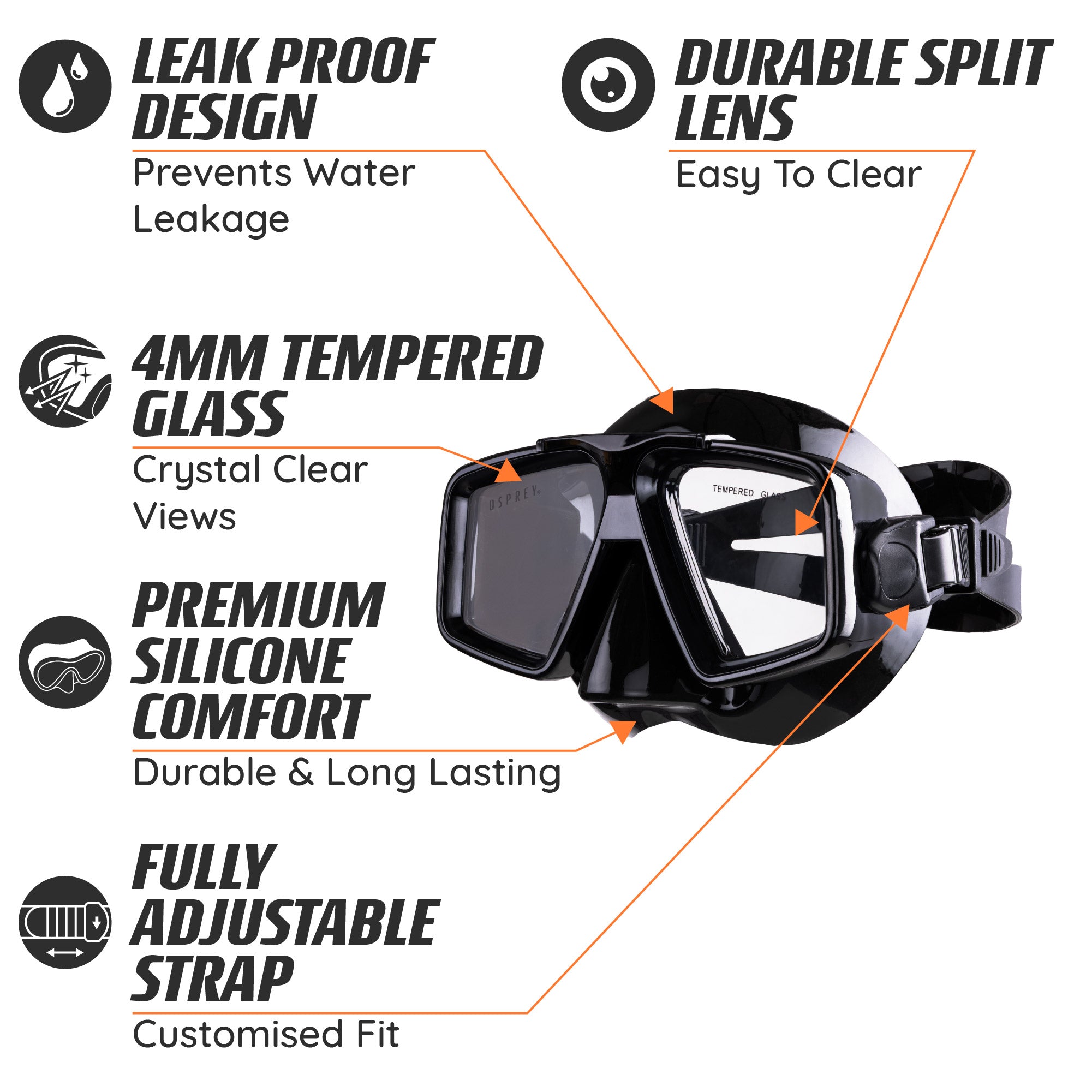 Adult Split Lens Snorkel Set - Black