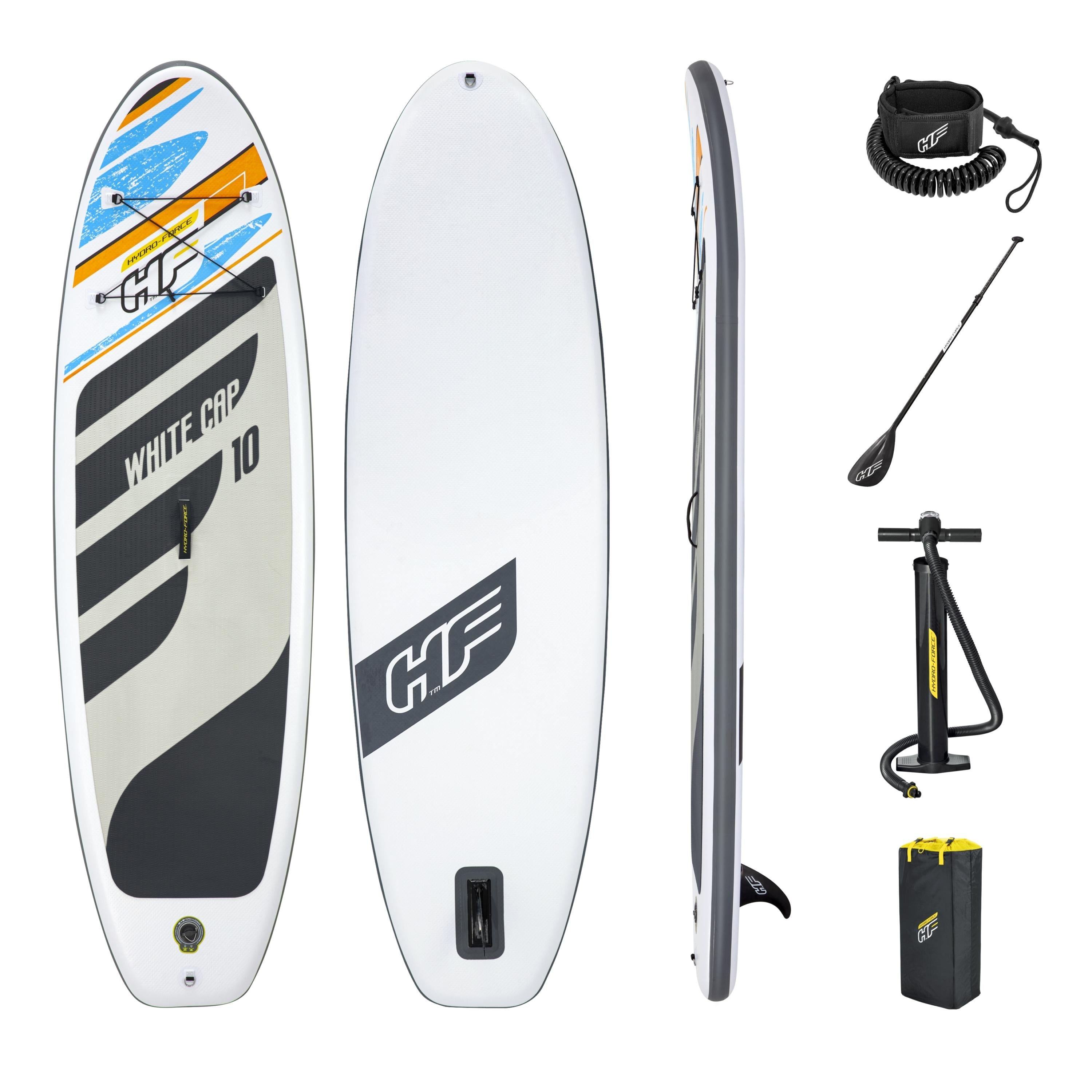 Hydro-Force 10FT SUP Inflatable Paddle Board Set White Cap