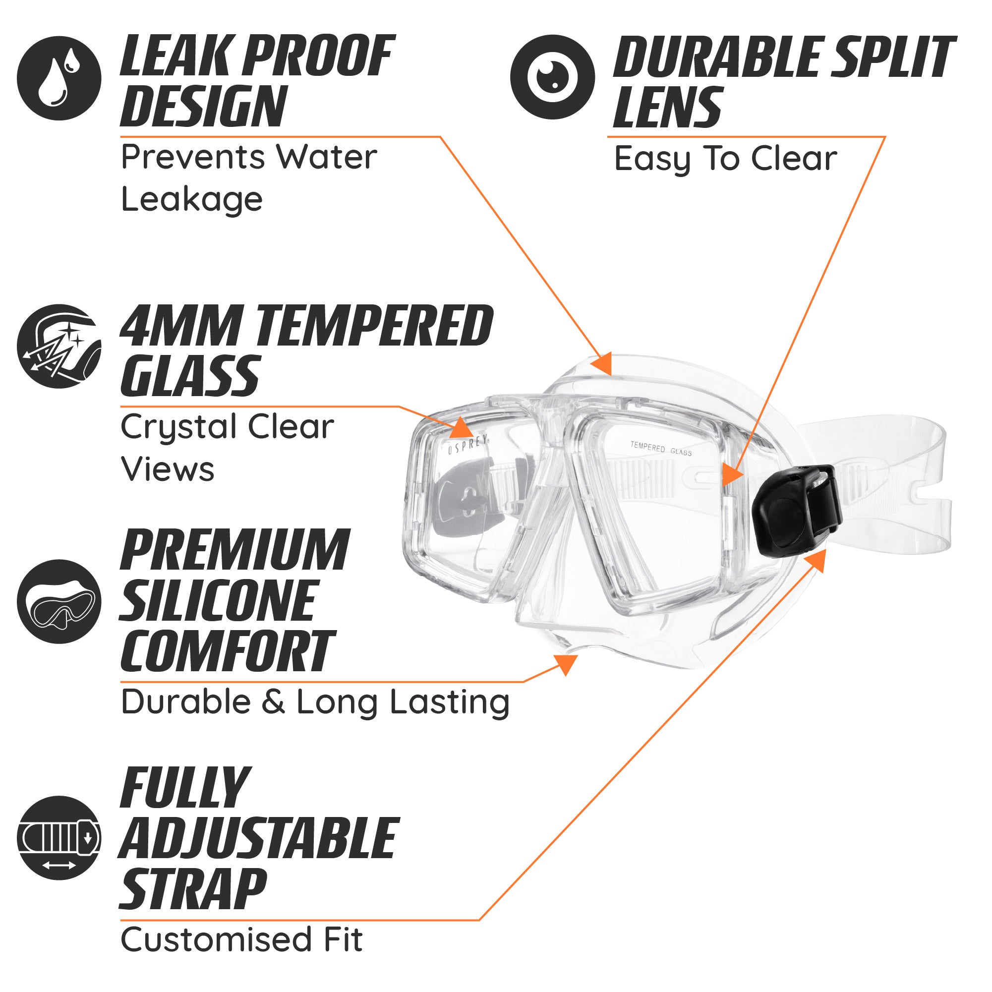 Adult Split Lens Snorkel Set - Clear
