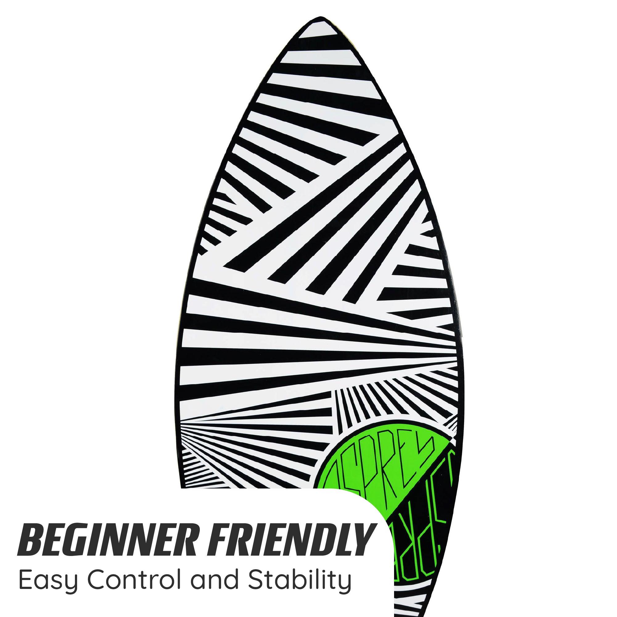 Bottom view of the Osprey Skimboard, designed for smooth gliding on water