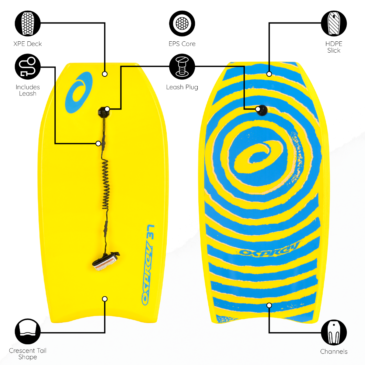 37" Bodyboard - Spiral Yellow
