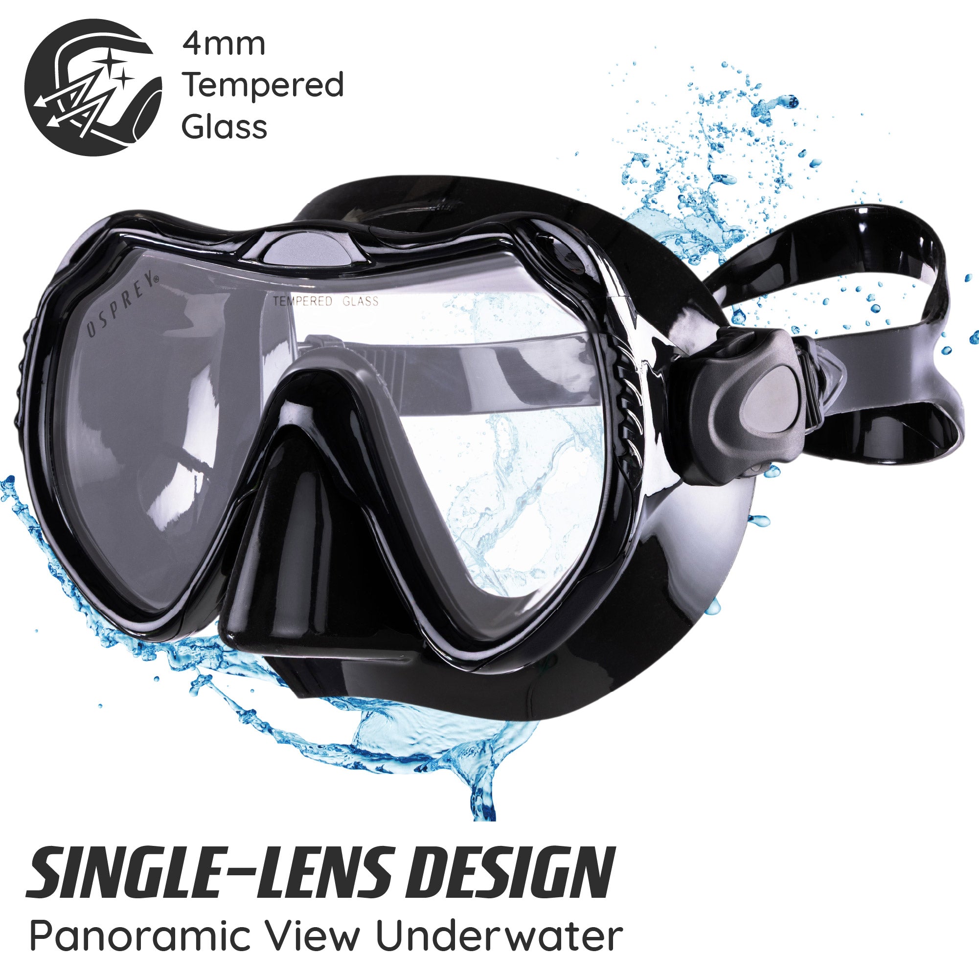 Adult Single Lens Snorkel Set - Black