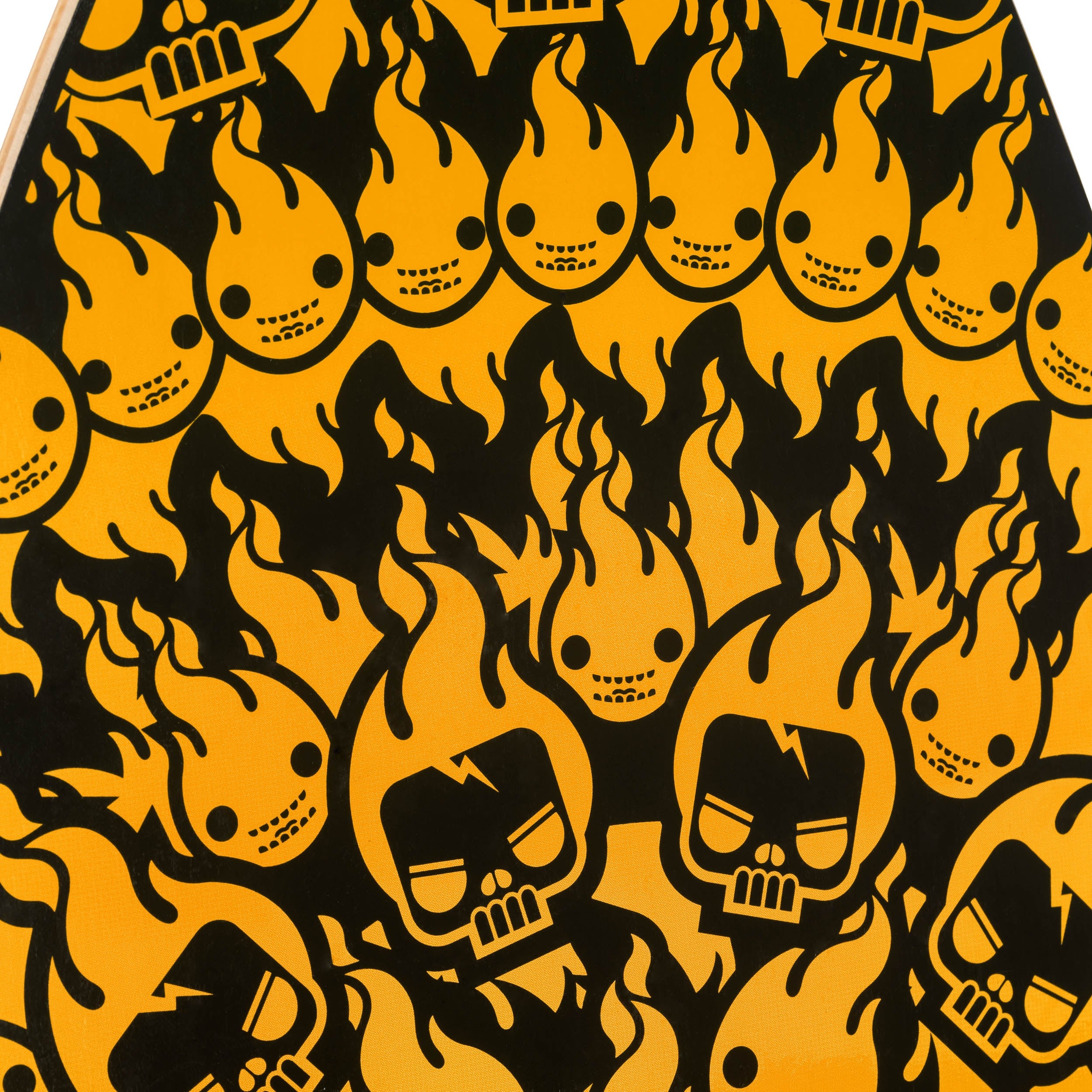 wood skimboard with bold, fire design