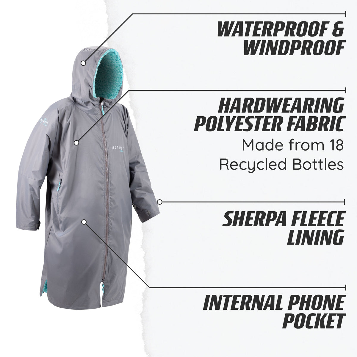 Adult Changing Robe - Grey | Surf Accessories | Osprey