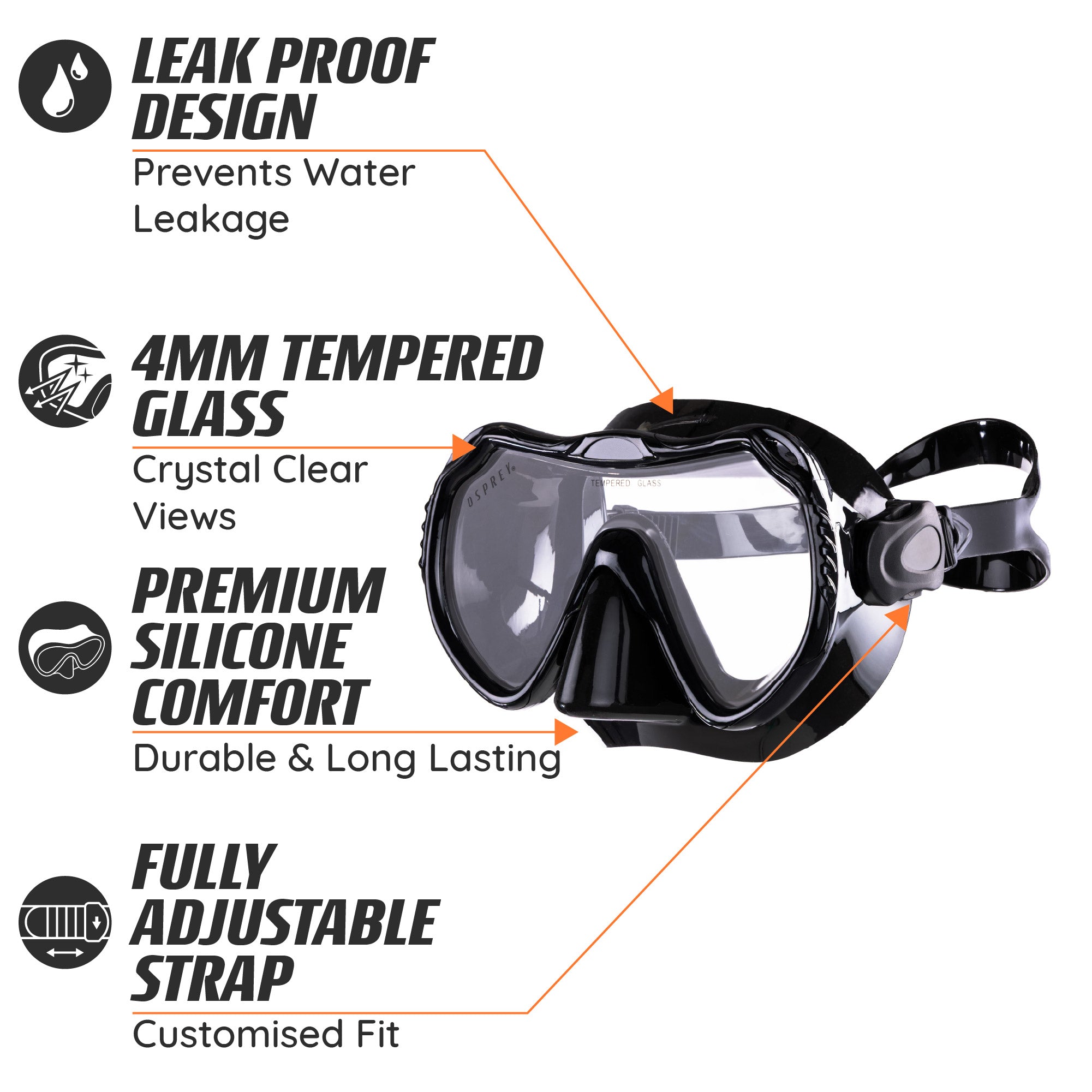 Adult Single Lens Snorkel Set - Black