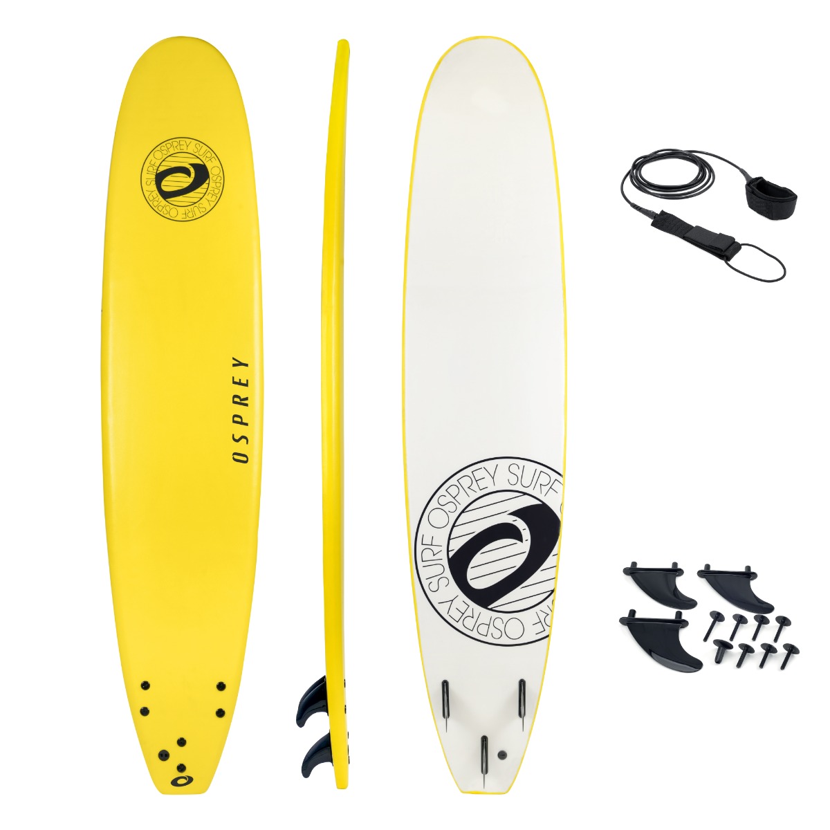 An image of 9ft 3inch Foam Surfboard - Yellow | View All Surfboards | Osprey Action Sports |...
