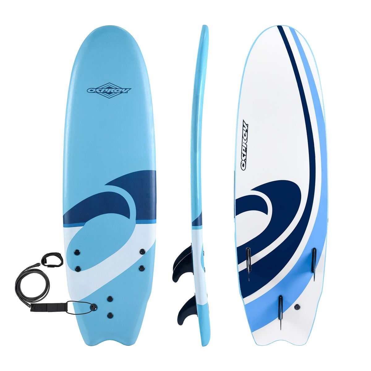 Wood Effect Osprey Foam Surfboard Soft Foamie Complete with Leash and Fins 5 ft/6 ft/7 ft/8 ft 