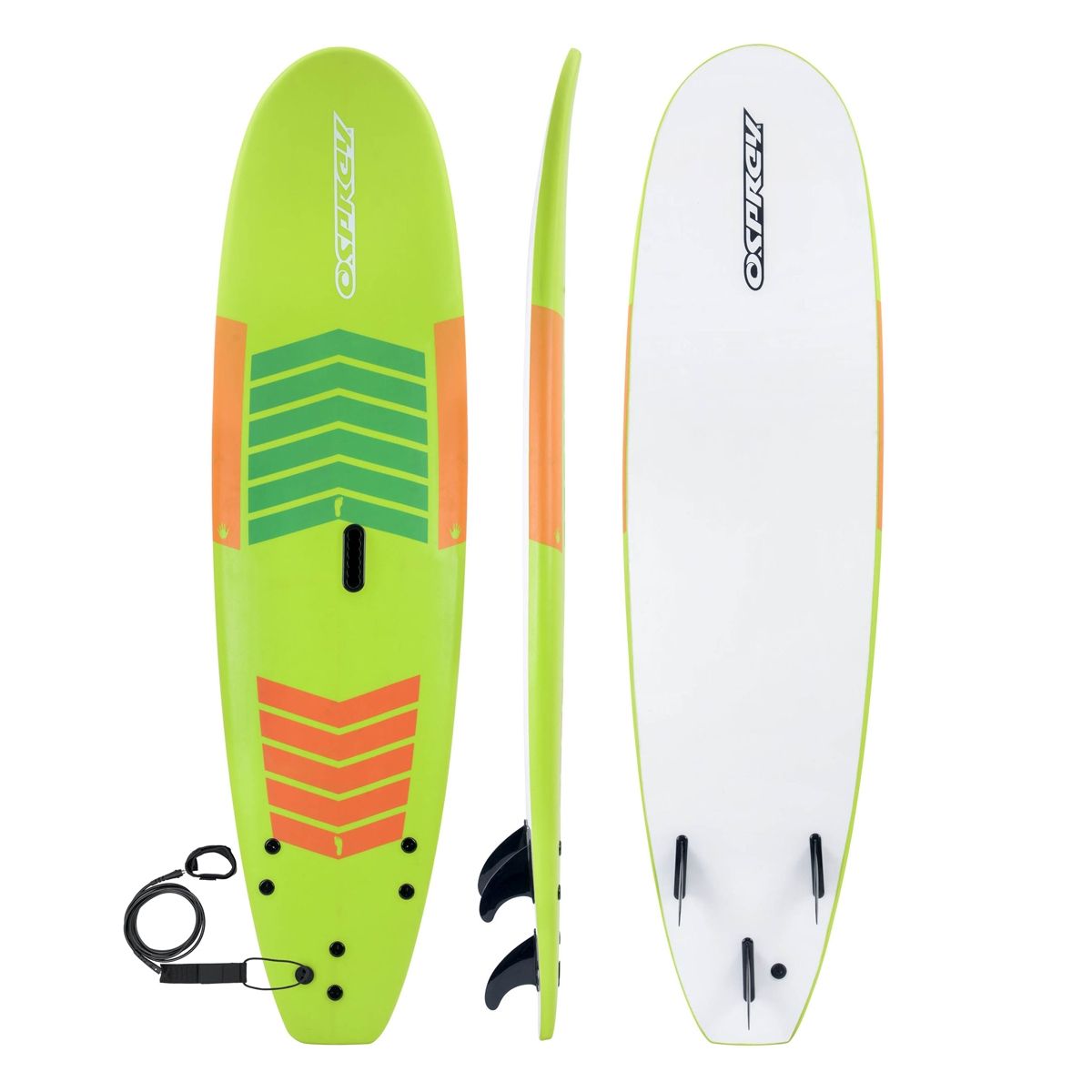 Osprey Pinstripe Foam Surfboard Soft Foamie Complete with Leash and Fins High Spec Vacuum Sealed 7.2 ft Wood Effect 