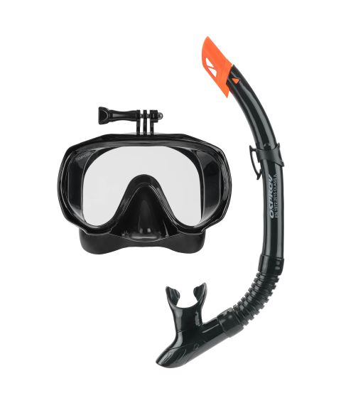 OSPREY ADULTS MASK AND SNORKEL SET WITH CAMERA MOUNT - BLACK