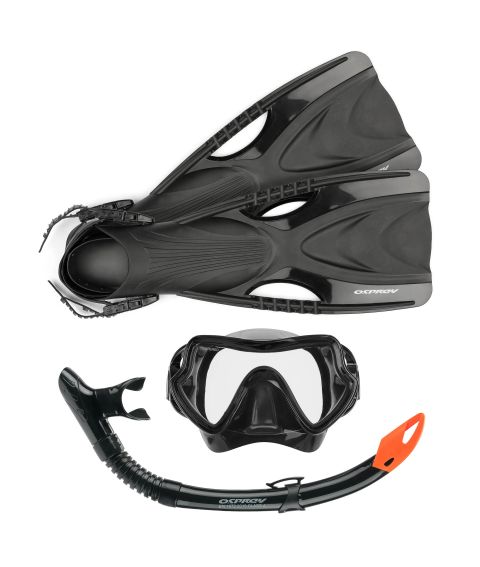 Osprey Adults Snorkel Set with Flippers - Black
