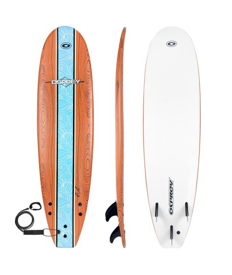7ft 2inch Foam Surfboard - Wood Effect