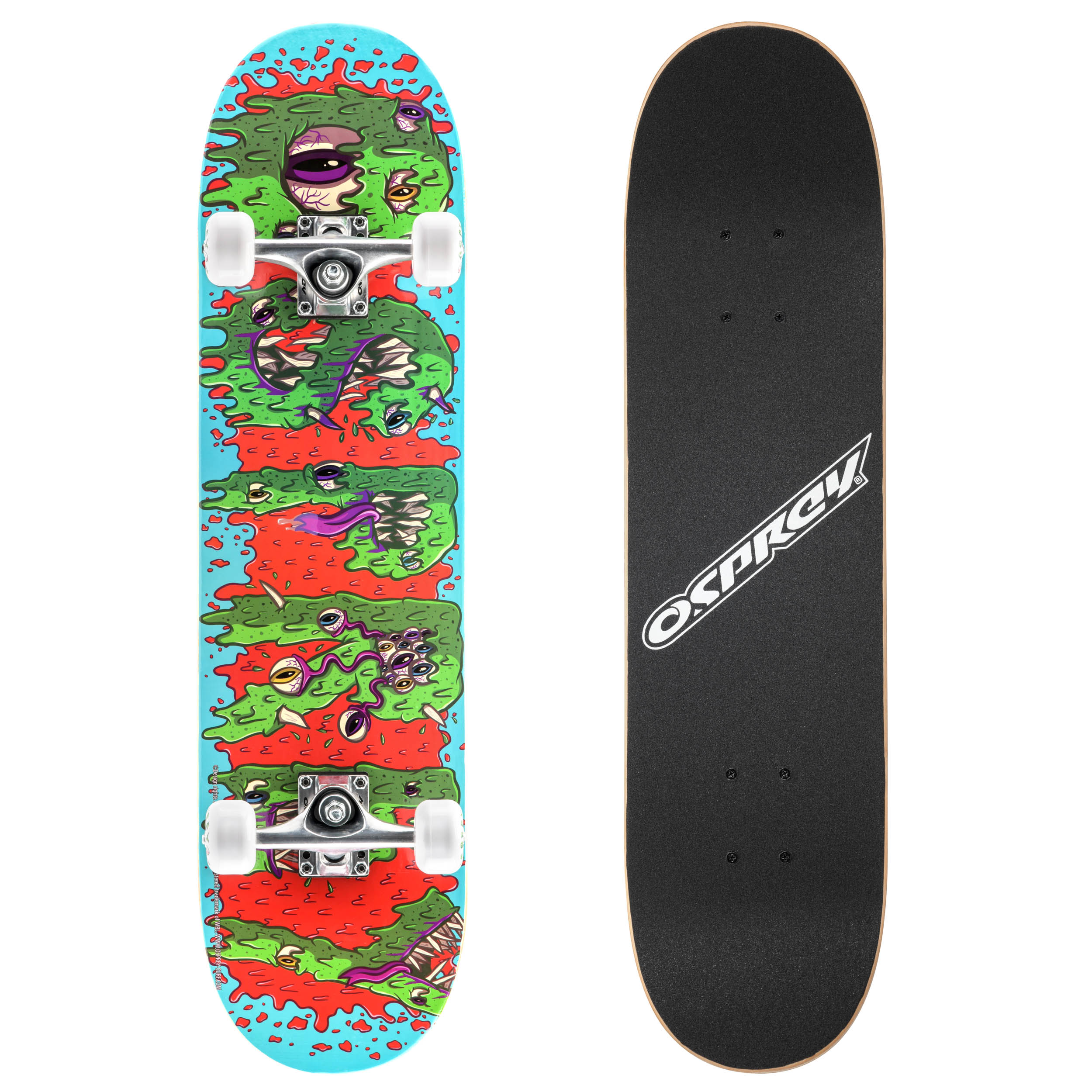 An image of 8" x 31" COMPLETE DOUBLE KICK SKATEBOARD- Slime | Skateboard Promo | Osprey Acti...