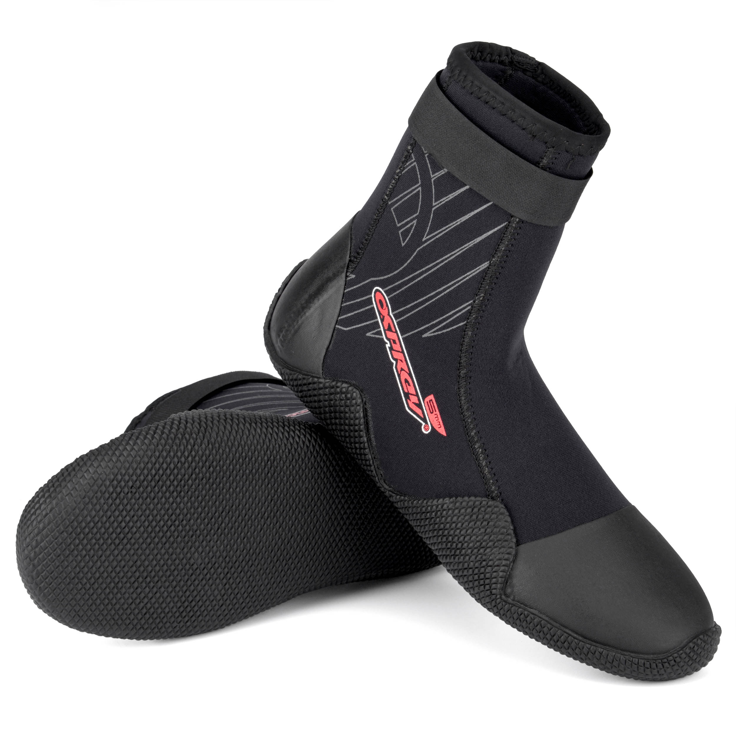 An image of Adults 5mm Wetsuit Boots - Black/Red 6 | | Osprey Action Sports | UK 6/ EU 39